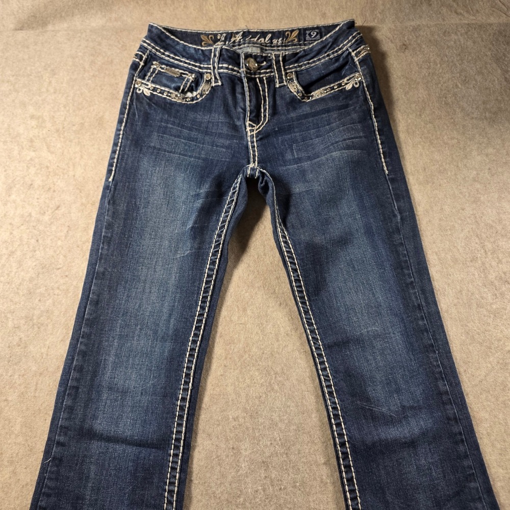 LA Idol USA Women Bootcut Jeans Size 9 Dark Wash Rhinestone Thick Stitch W31 L34